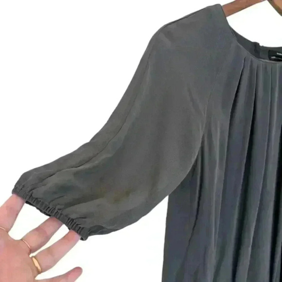 Club Monaco Blouse Shirred Silk Top Grey Statement Sleeves Women's Extra Small - Picture 7 of 12
